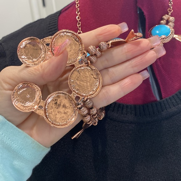 NWT Vintage Inspired Marble Round Turquoise Copper Statement Necklace - Picture 6 of 6